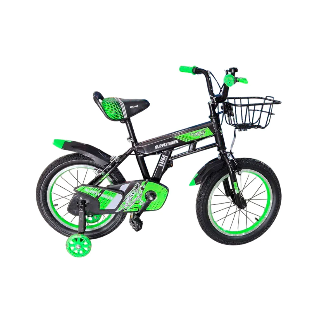 BICICLETA RIN 16 NIM SUPPLY BS003 NEGRO/VERDE CUADRO ACERO