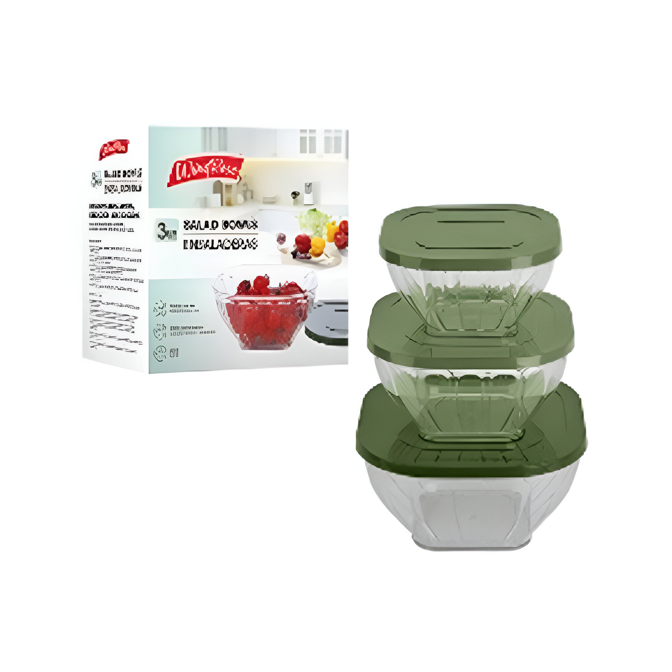 ENSALADERA 3PZAS 1500/2500/3500ML 723-05560 VERDE/TRANSPARENTE