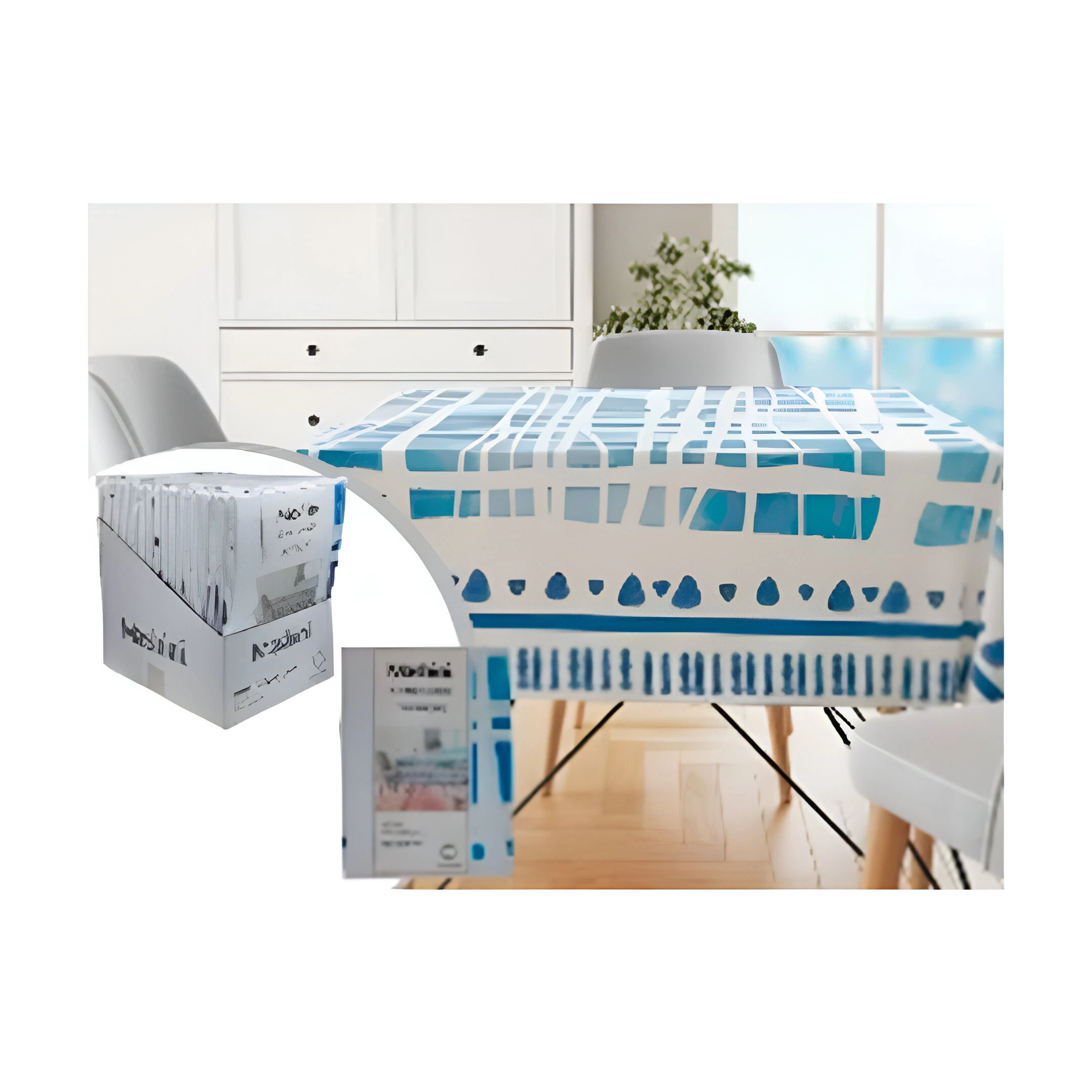 MANTEL 180X180CM 710-1447723 AZUL/BLANCO